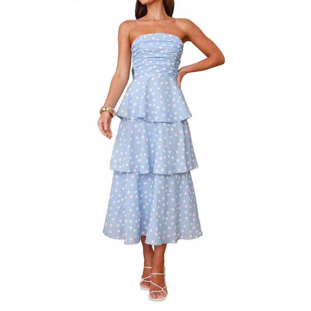 NEW ONE & ONLY cindy strapless maxi dress in blue
